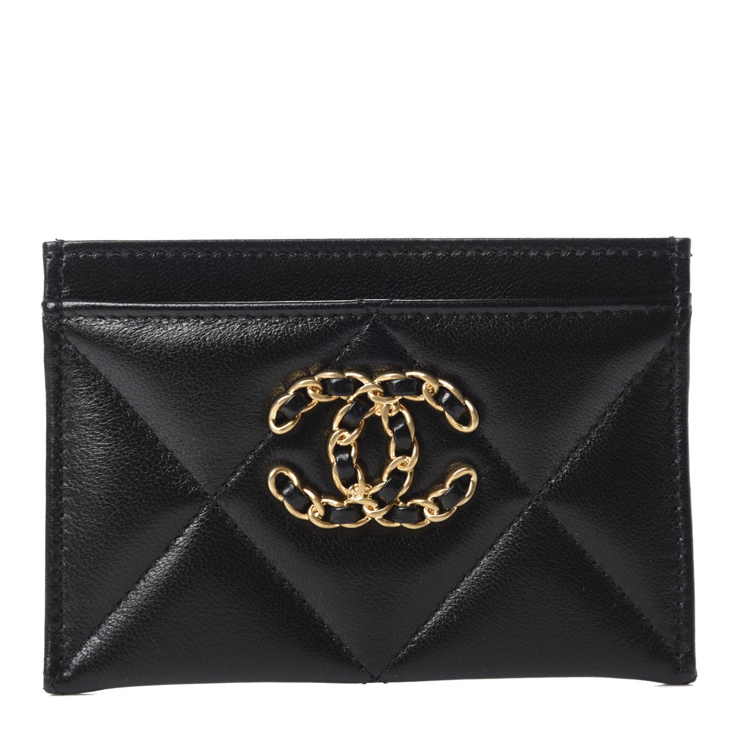 Shiny Goatskin Quilted 19 Card Holder Black