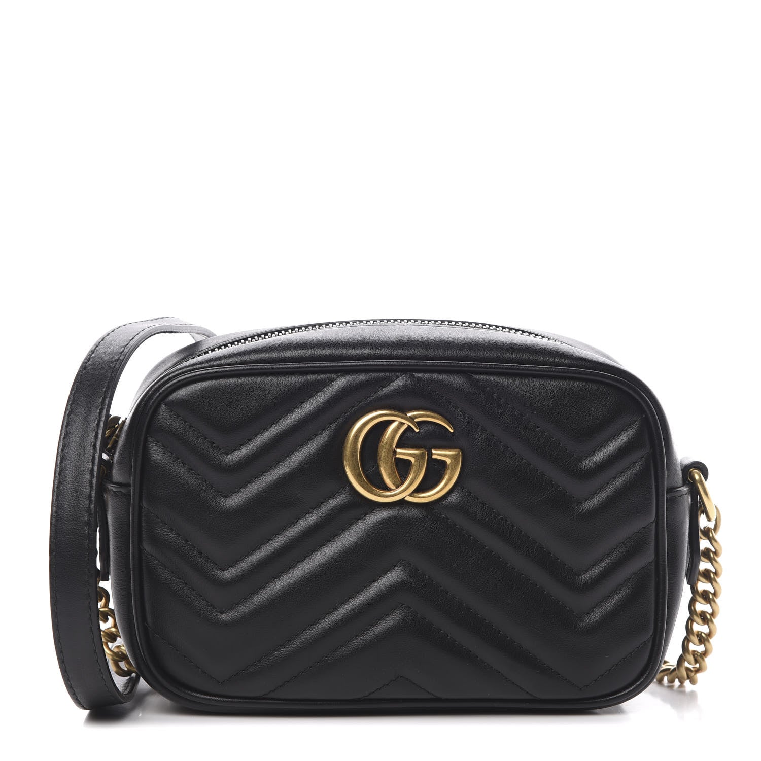 Gucci Calfskin Matelasse Mini GG Marmont Chain Shoulder Bag Black 1 of 12