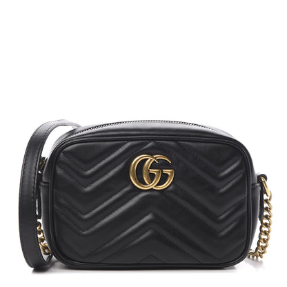 Gucci Calfskin Matelasse Mini GG Marmont Chain Shoulder Bag Black 1 of 12