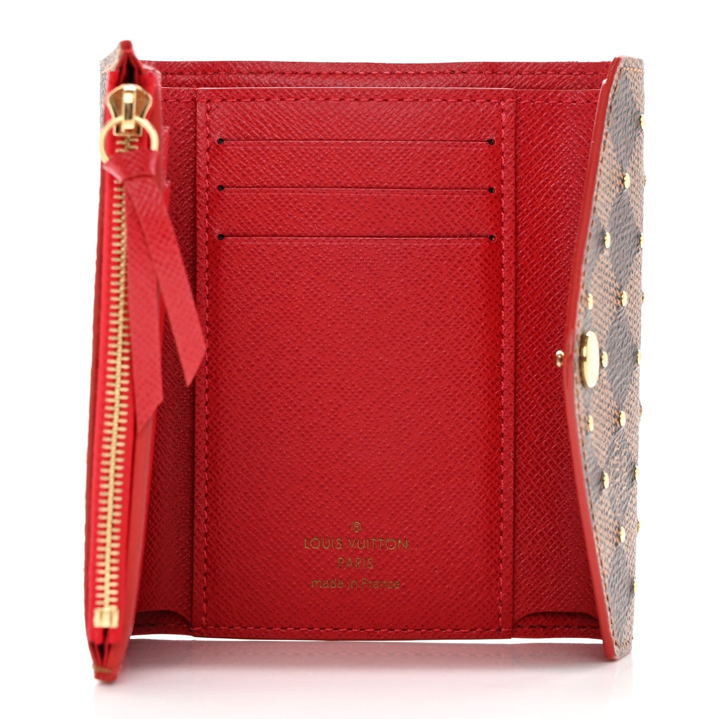 Damier Ebene Studded Victorine Wallet Cherry