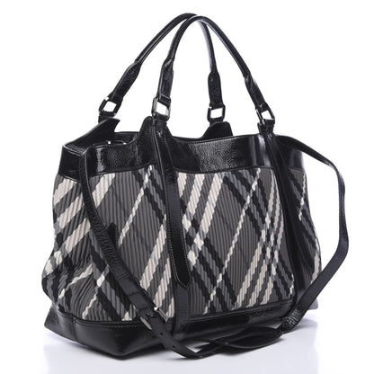 Burberry Nylon Beat Check Pleated East West Tote Black 2 of 9