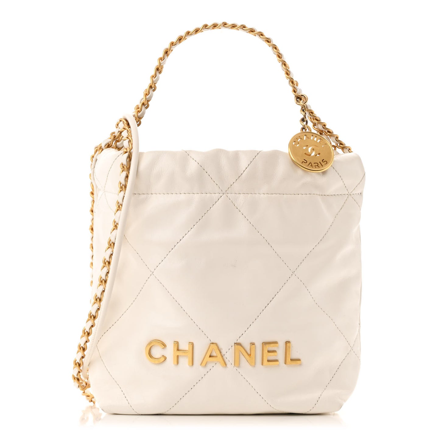 Shiny Calfskin Quilted Mini Chanel 22 White