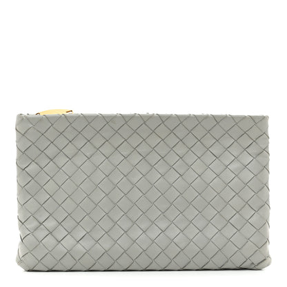 Bottega Veneta Nappa Intrecciato Large Flat Zip Pouch Agate Grey 1 of 7