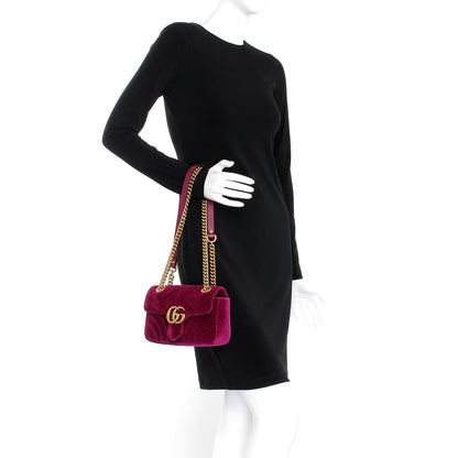 Gucci Velvet Matelasse Mini GG Marmont Shoulder Bag Fuchsia Violet Cyclamen 3 of 8