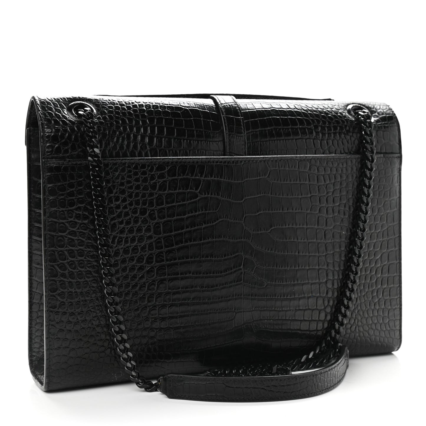 Calfskin Crocodile Embossed Monogram Large Satchel Black