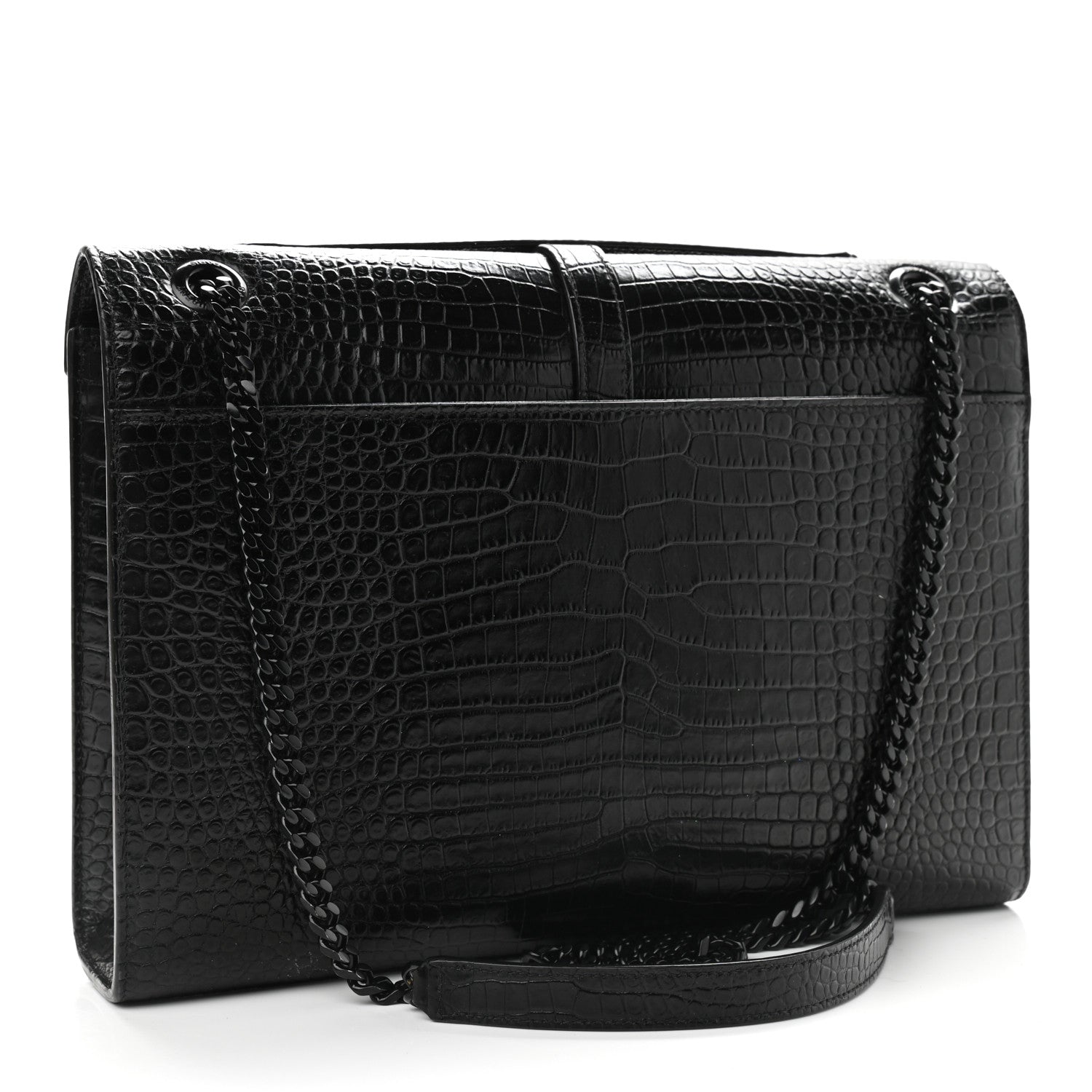 Saint Laurent Calfskin Crocodile Embossed Monogram Large Satchel Black 3 of 15