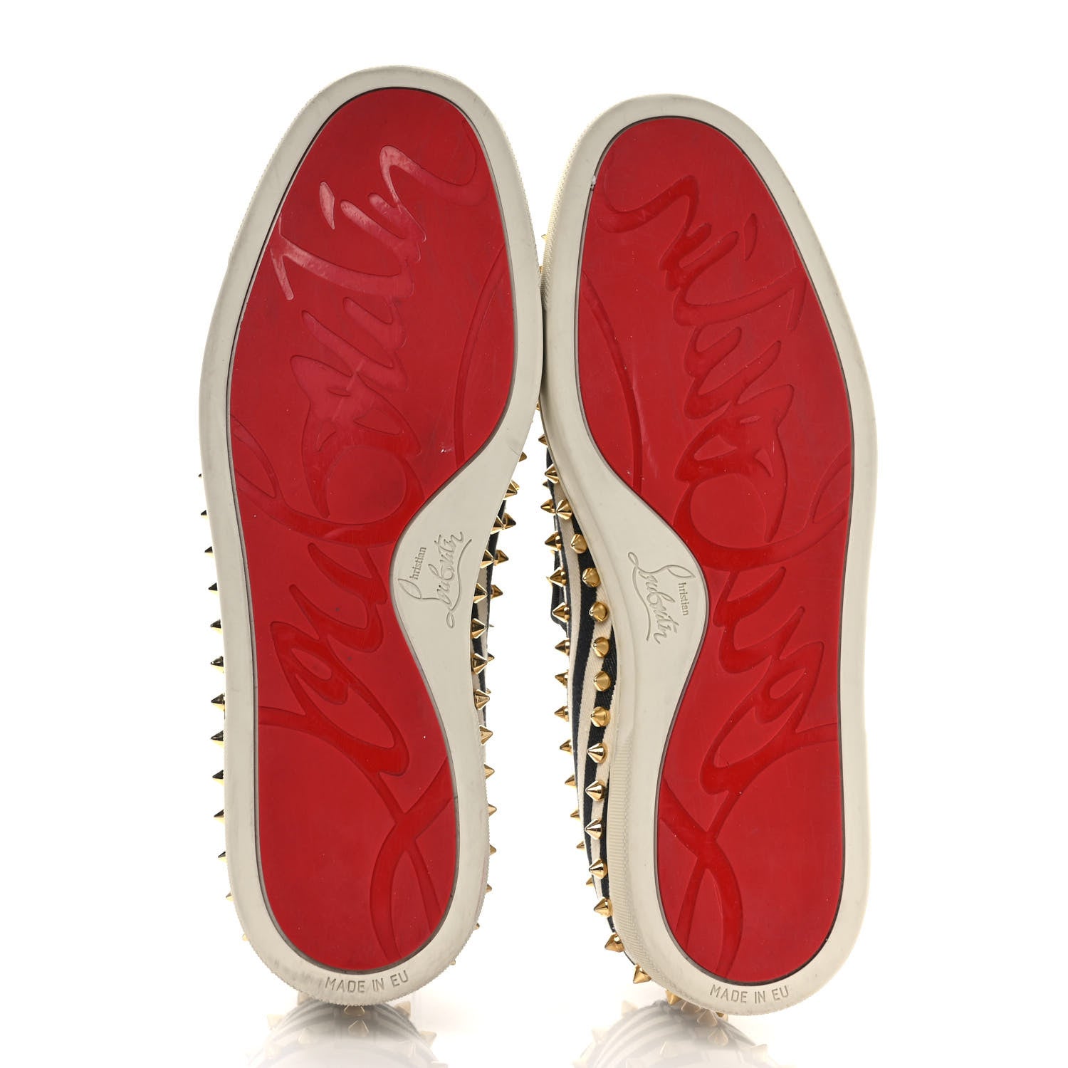Christian Louboutin Canvas Studded Womens Pik Boat Flat Loafers 41 White Black 5 of 8