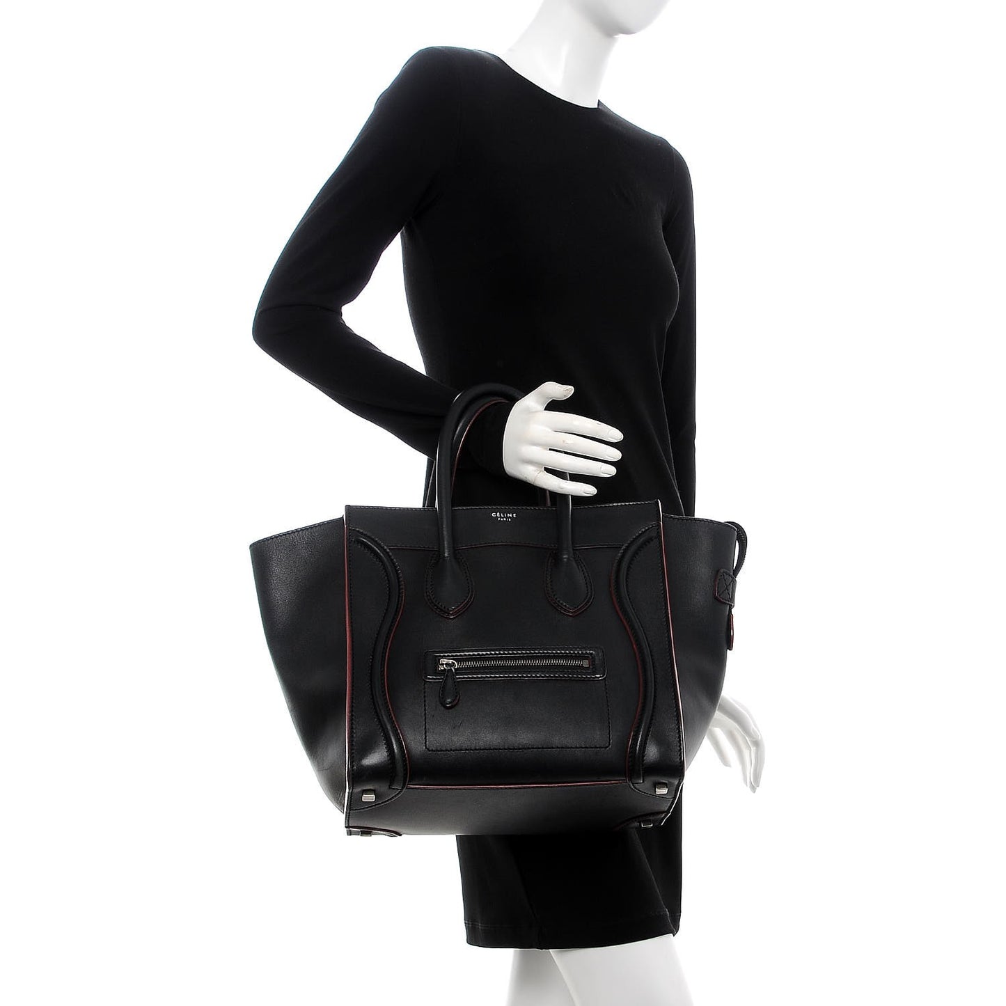 Smooth Calfskin Mini Luggage Black Pink Trim
