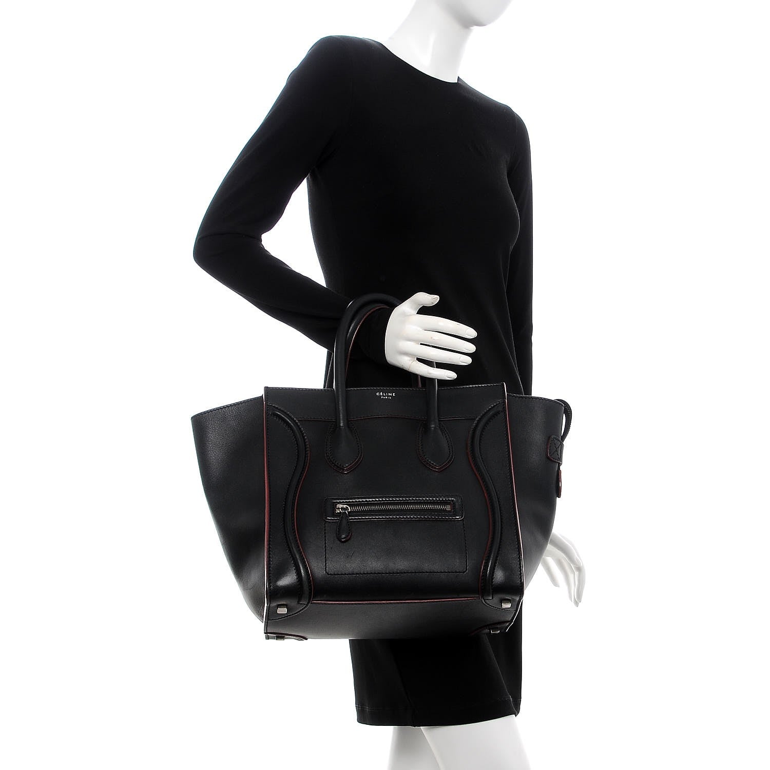 Celine Smooth Calfskin Mini Luggage Black Pink Trim 2 of 17