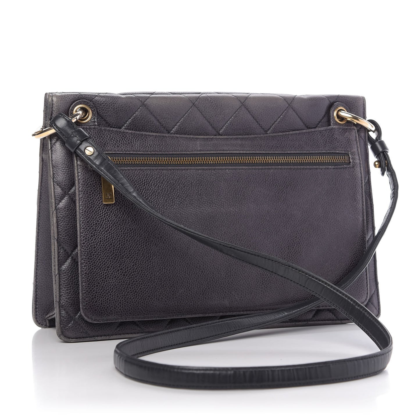 Caviar Quilted Large Retro Class Flap Dark Grey