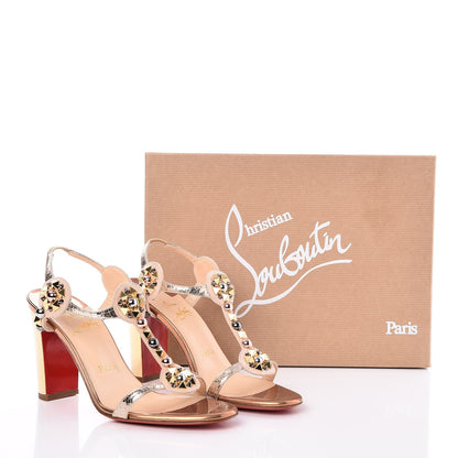 Christian Louboutin Studded Lame Metallic Patent Kaleitop 85 T-Strap Sandals 38 Doudou 8 of 8