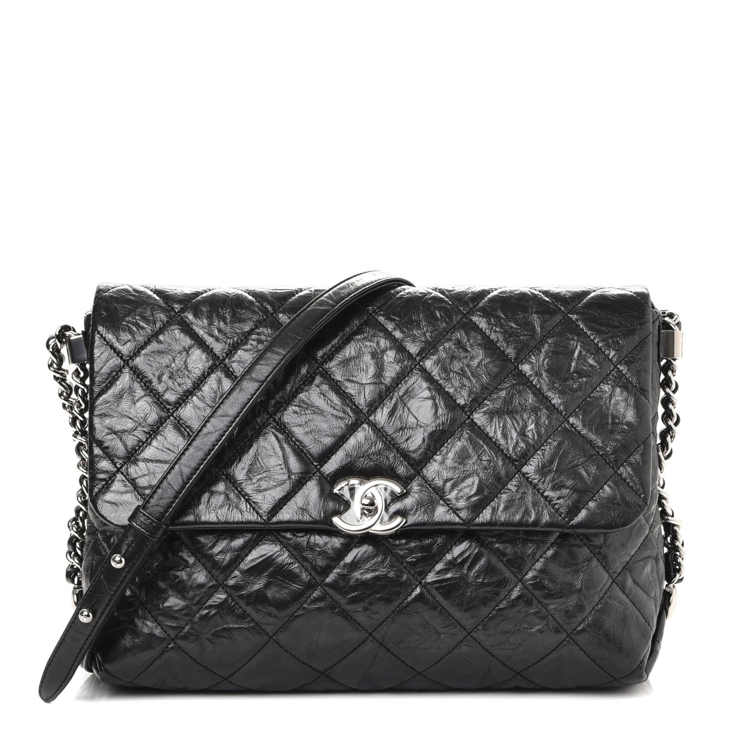 Crackled Aged Calfskin Big Bang Flap Black