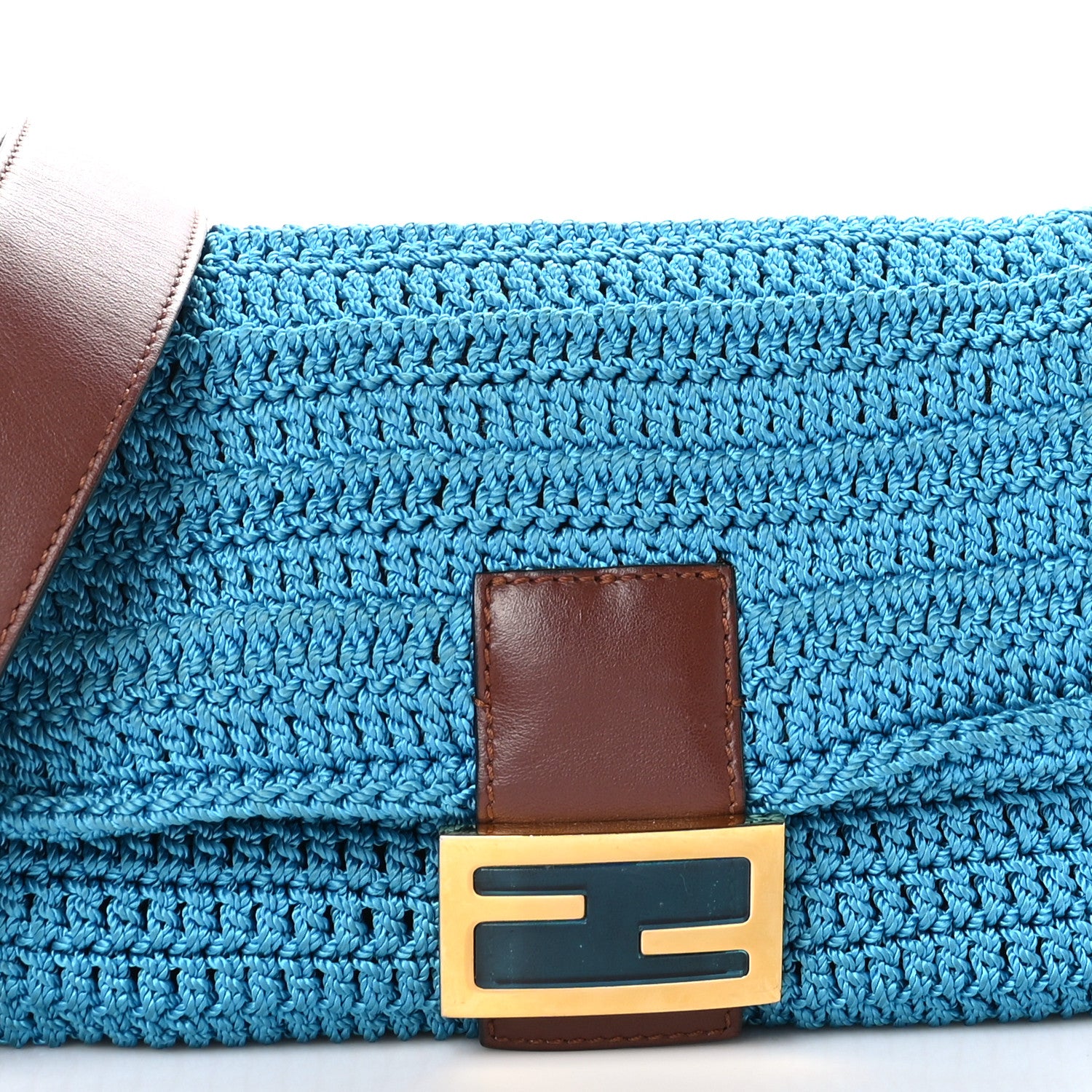 Fendi Fabric Crochet Vitello Grace Plexiglass Baguette Cyber Blue Ghianda 8 of 10