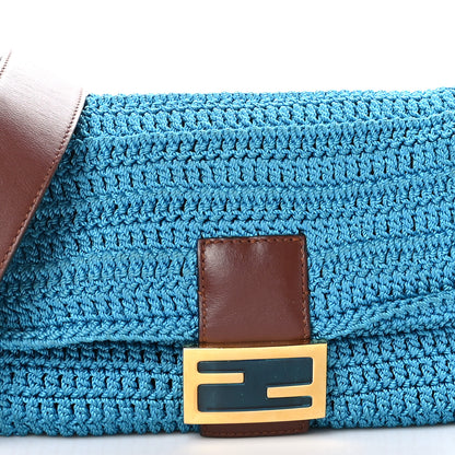 Fendi Fabric Crochet Vitello Grace Plexiglass Baguette Cyber Blue Ghianda 8 of 10