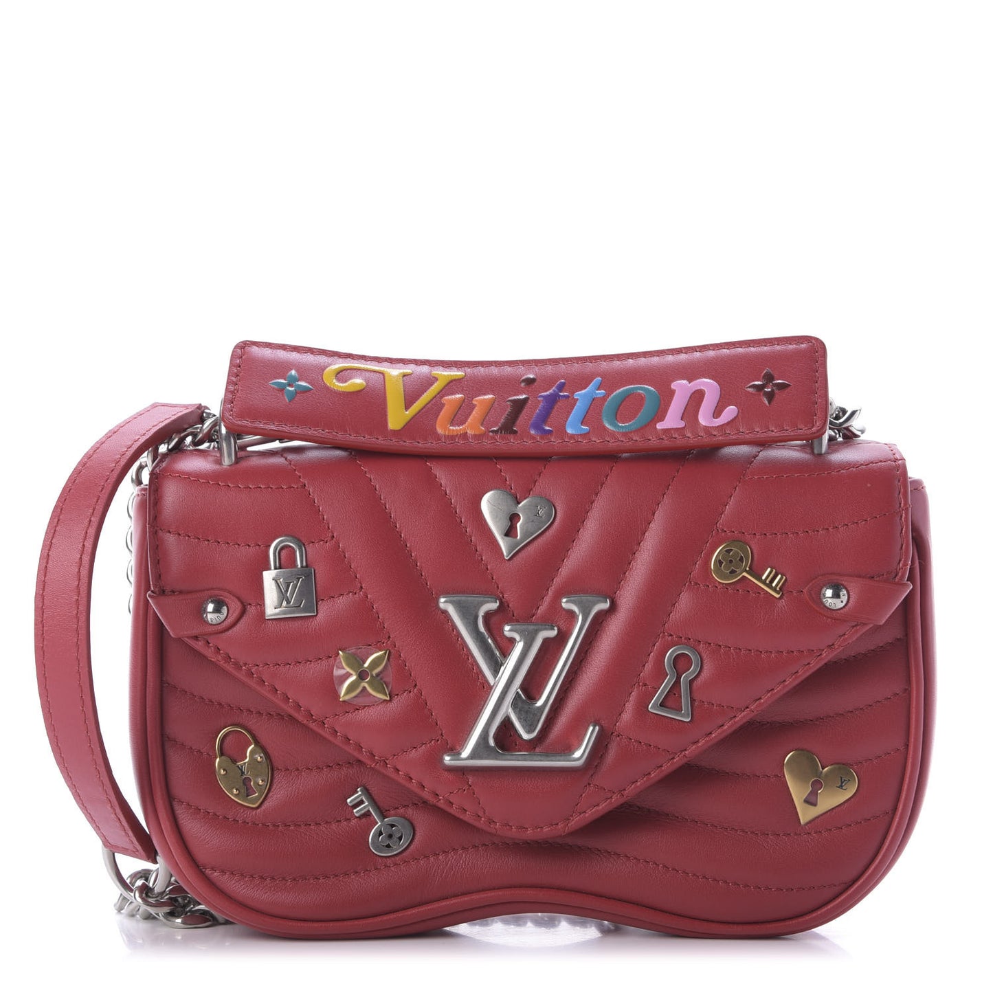 Calfskin Love Lock New Wave Chain PM Ecarlate