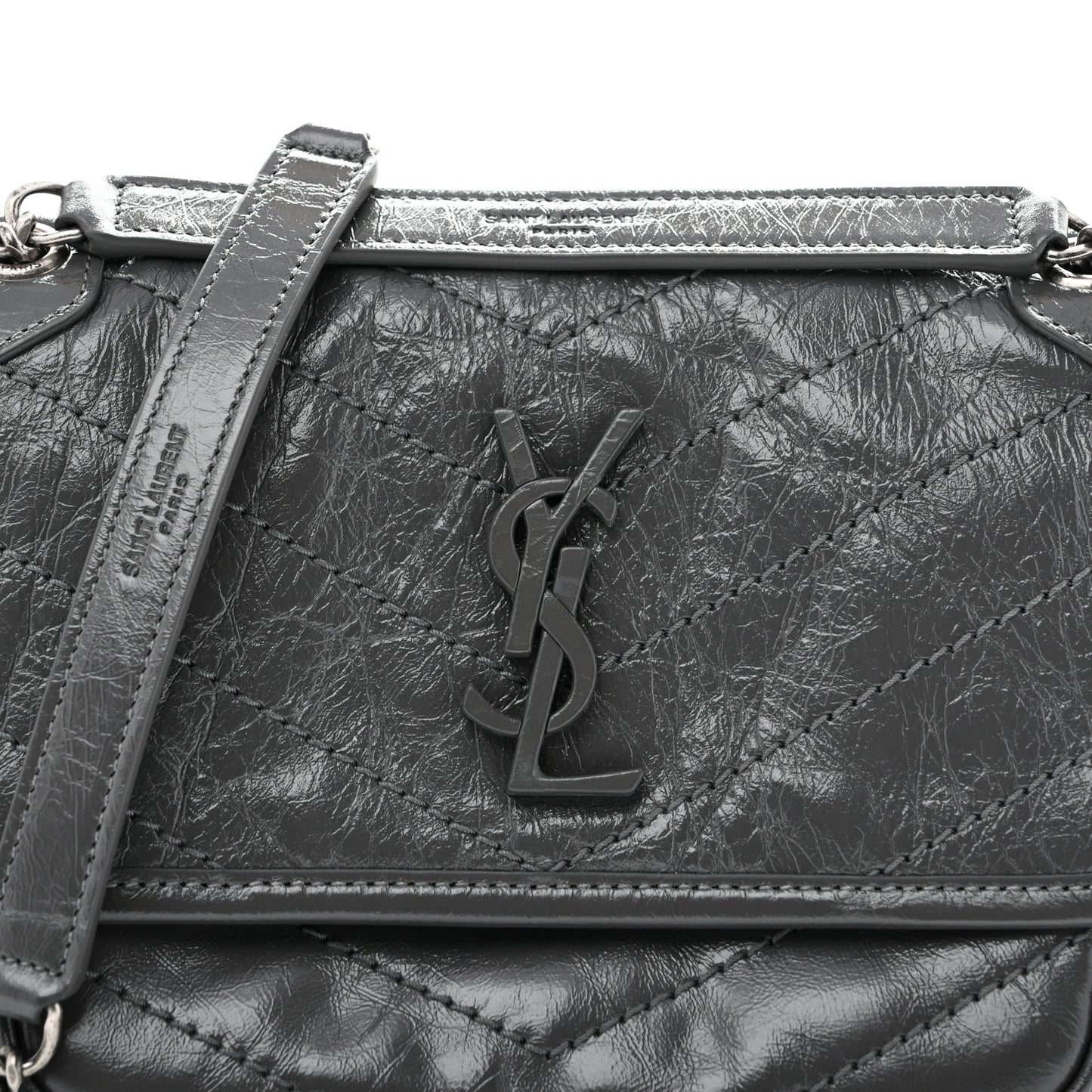 Crinkled Calfskin Matelasse Monogram Baby Niki Chain Satchel Storm
