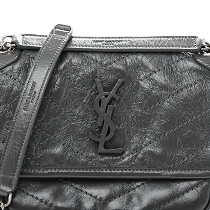Saint Laurent Crinkled Calfskin Matelasse Monogram Baby Niki Chain Satchel Storm 8 of 13