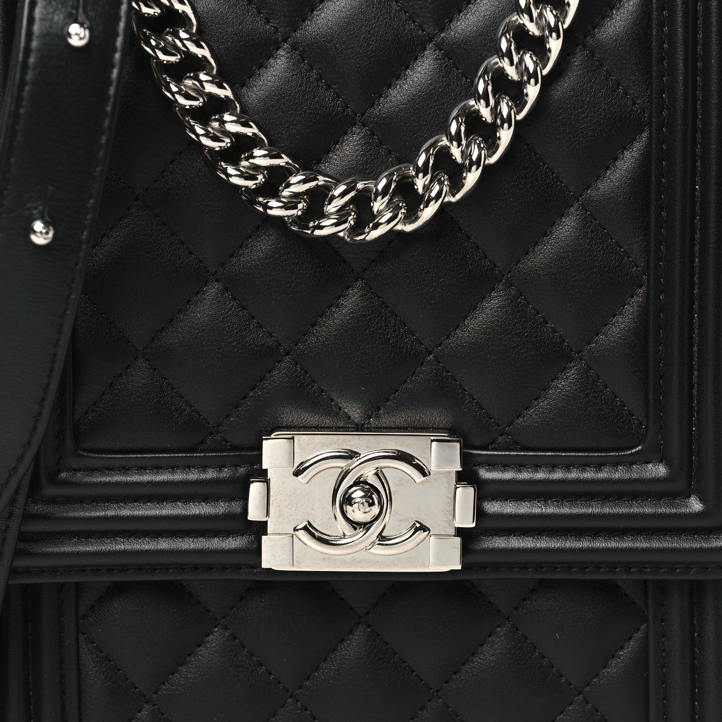 Calfskin Quilted North South Boy Flap Black