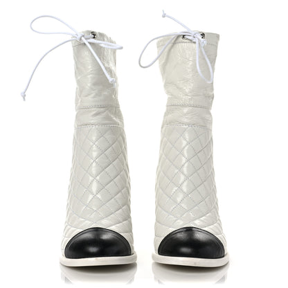 Chanel Crumpled Calfskin Quilted Cap Toe Short Boots 37.5 White Black 2 of 14