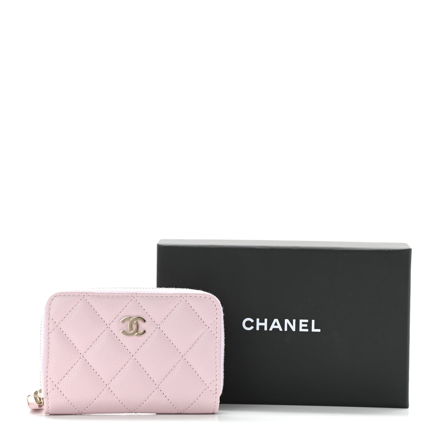 Caviar Quilted Zip Coin Purse Light Pink