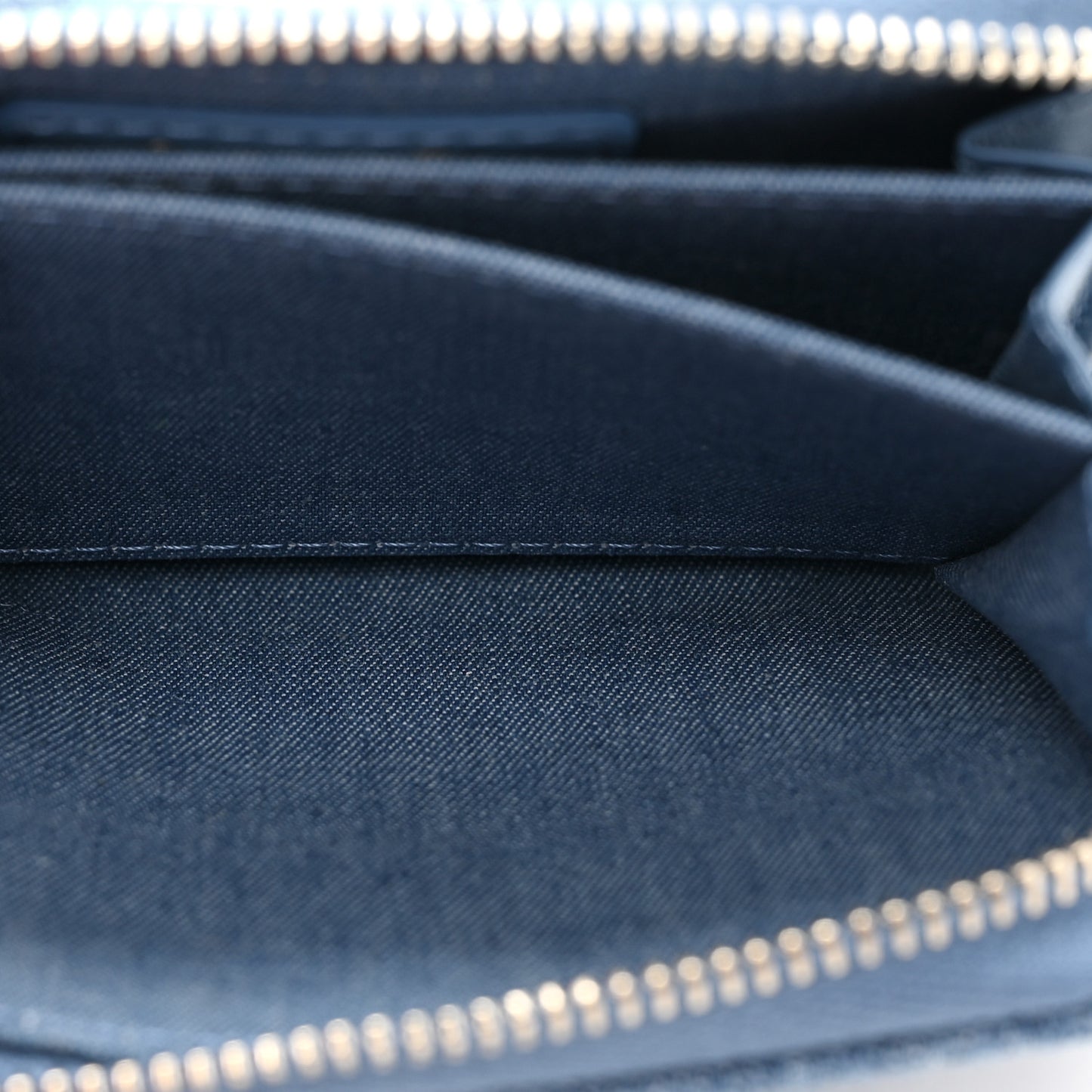 Denim Quilted CC Pearl Crush Zip Card Holder On Chain Blue
