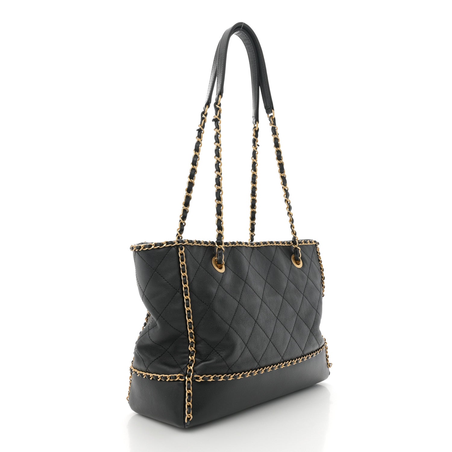 Chanel Calfskin Quilted Chain Lines Shopping Tote Black 3 of 12