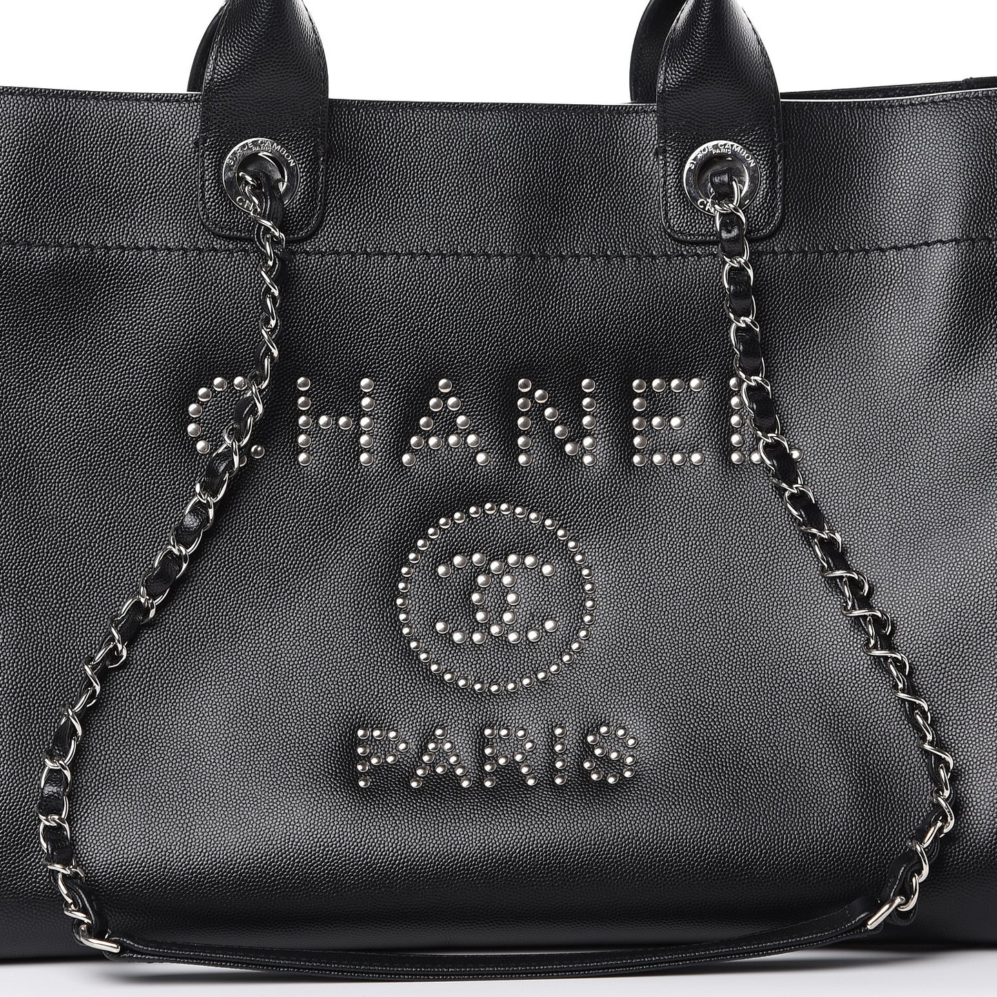 Caviar Medium Studded Deauville Tote Black