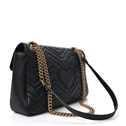 Gucci Calfskin Matelasse Medium GG Marmont Shoulder Bag Black 3 of 9