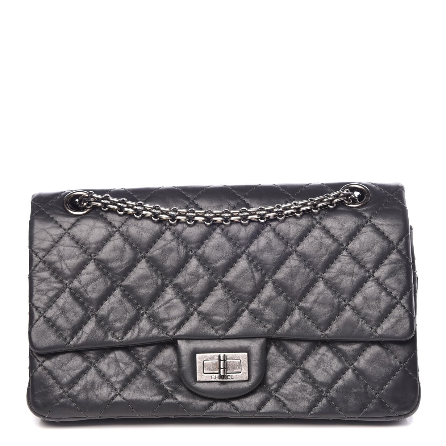 Aged Calfskin Accordion Reissue 2.55 Flap Dark Grey