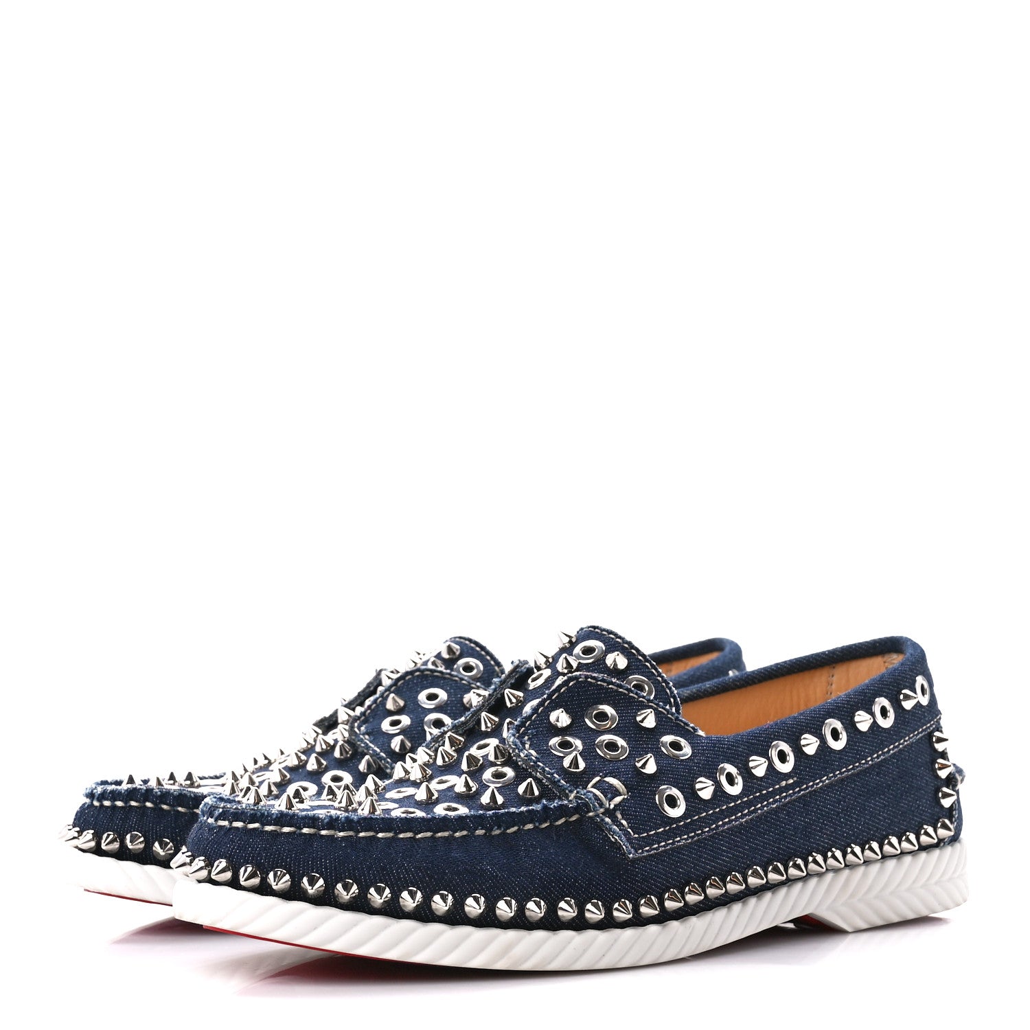 Christian Louboutin Denim Yacht Spikes Loafers 40 Blue 1361629