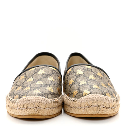 Gucci GG Supreme Monogram Bees Espadrille Flats 38 Beige Ebony Oro Black 2 of 10