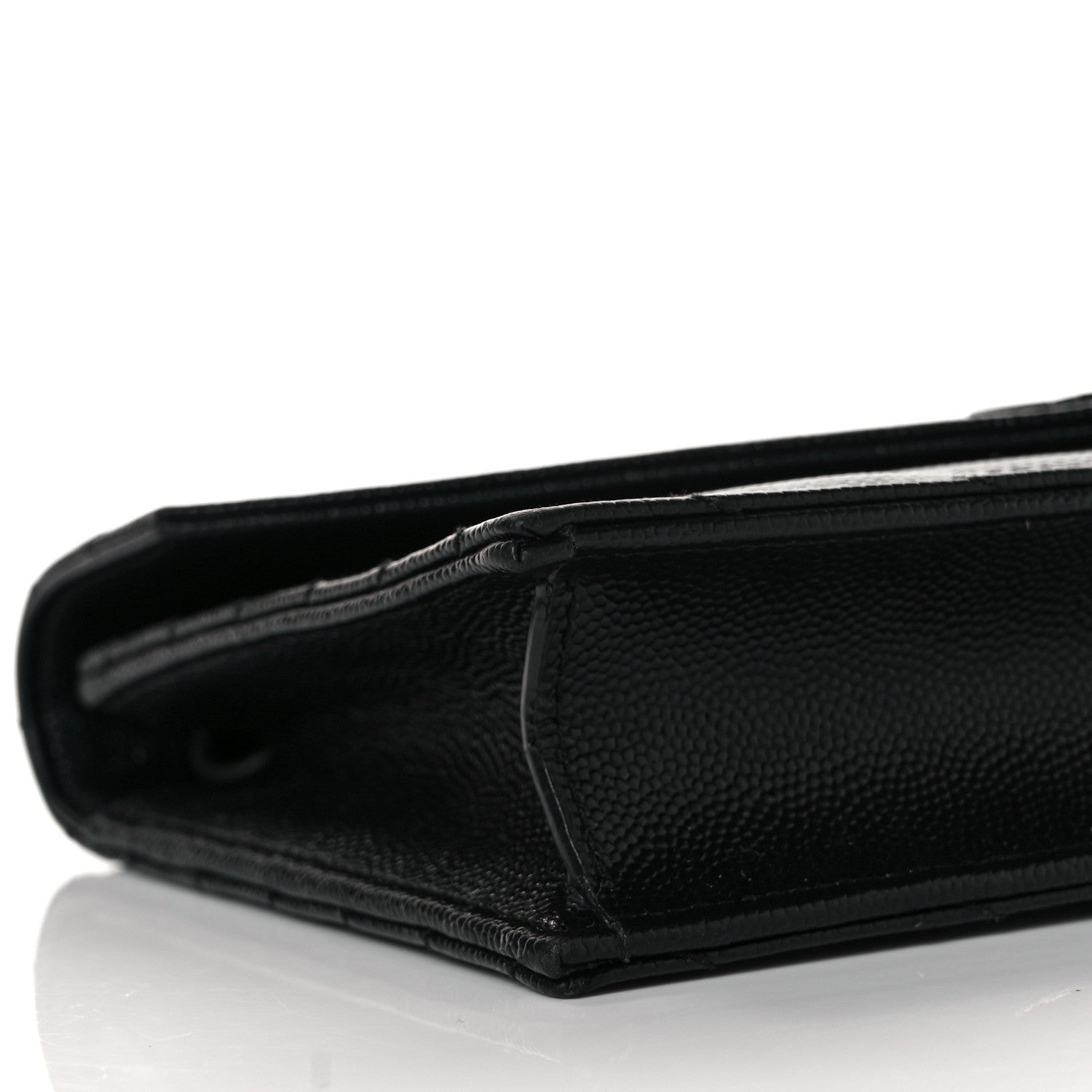 Saint Laurent Grain De Poudre Matelasse Chevron Monogram Monochrome Envelope Chain Wallet Black 7 of 9