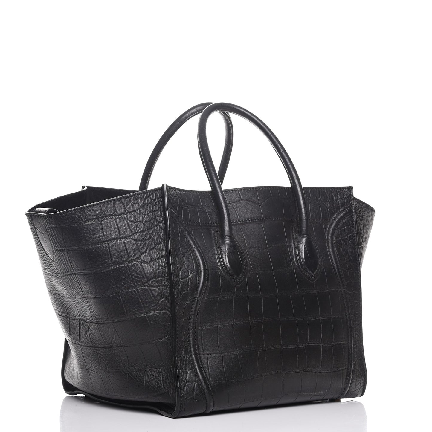 Crocodile Embossed Calfskin Medium Phantom Luggage Black