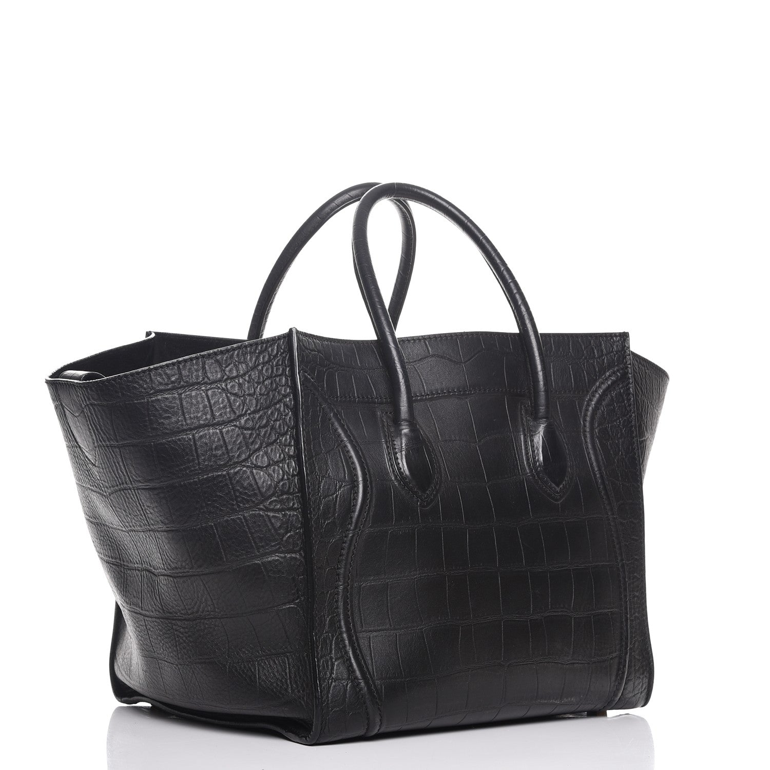 Celine Crocodile Embossed Calfskin Medium Phantom Luggage Black 3 of 8