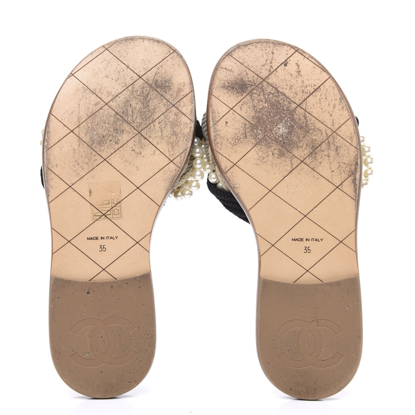 Lambskin Pearl Cord CC Mules 35 Black Beige
