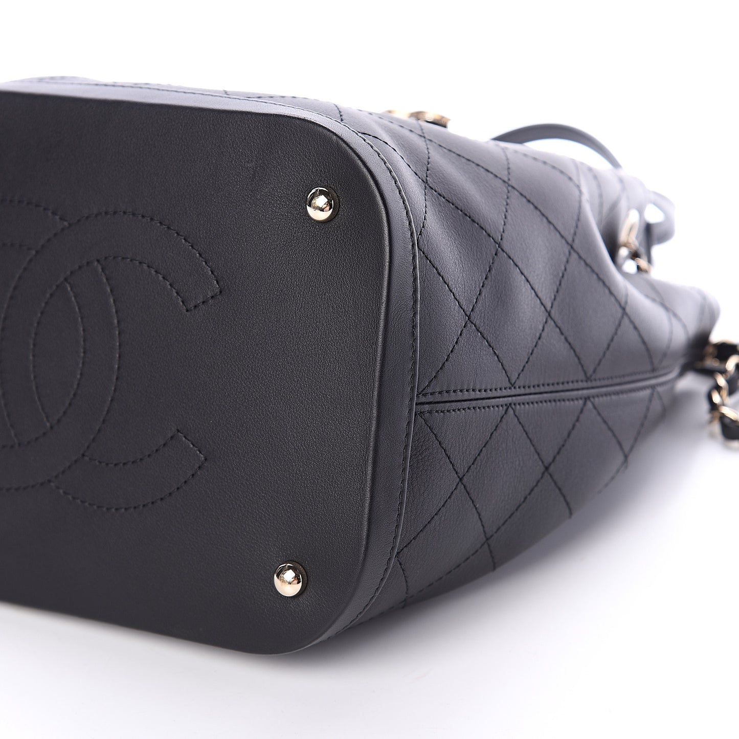 Calfskin Stitched Drawstring Bag Black