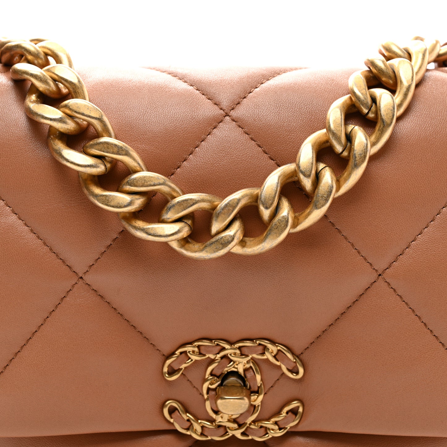 Lambskin Quilted Large Chanel 19 Flap Brown