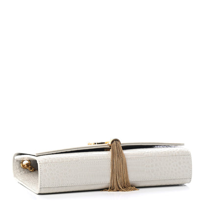 Saint Laurent Calfskin Crocodile Embossed Medium Classic Monogram Kate Tassel Satchel Crema Soft 3 of 4