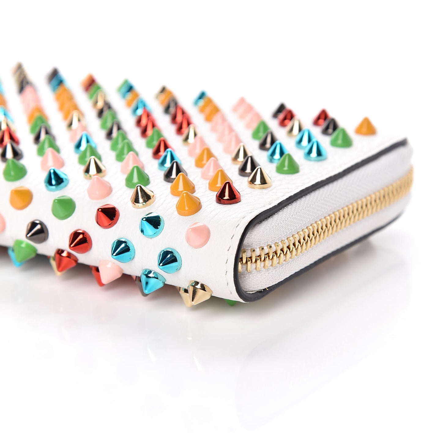 Calfskin Panettone Spiked Zip Around Wallet White