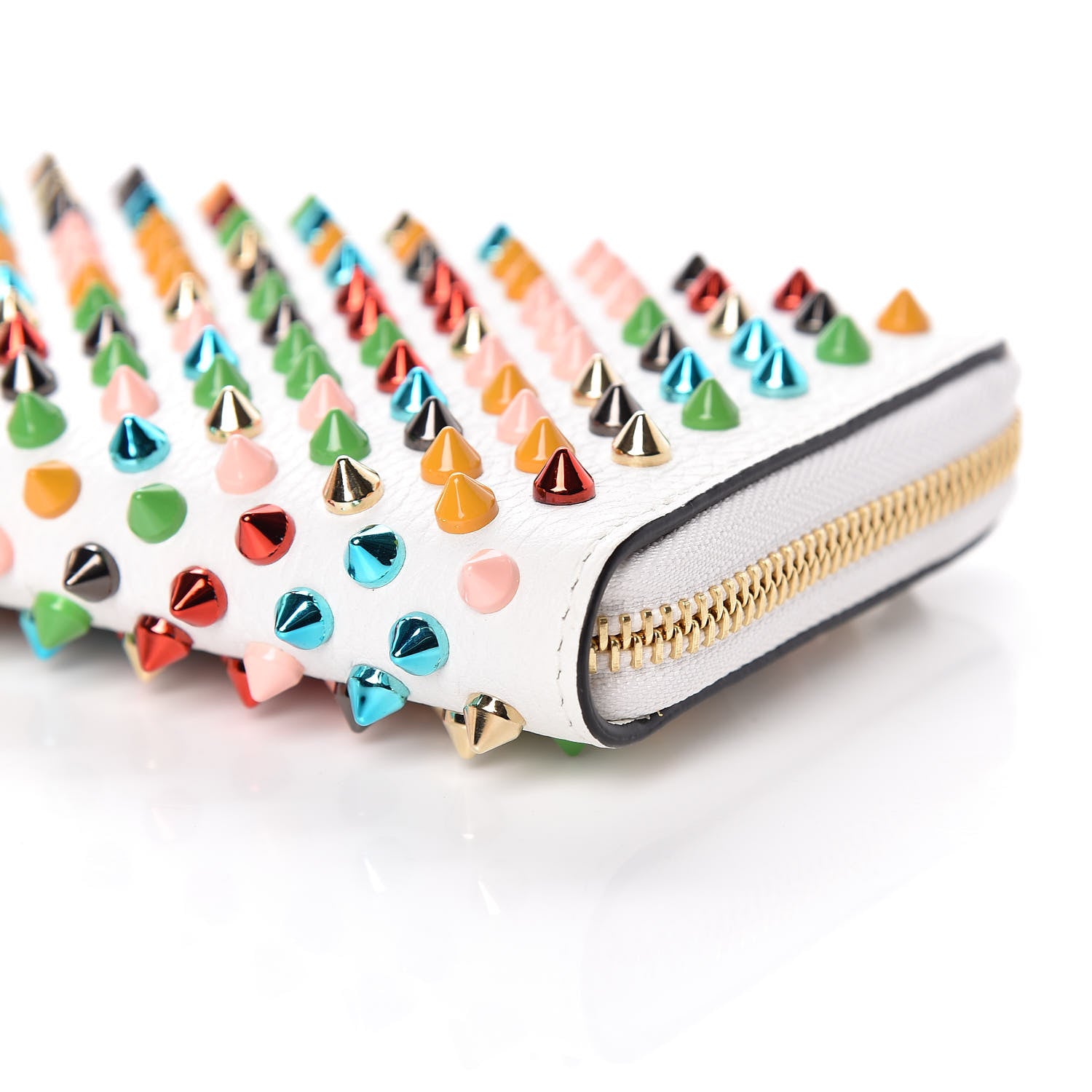 Christian Louboutin Calfskin Panettone Spiked Zip Around Wallet White 7 of 9