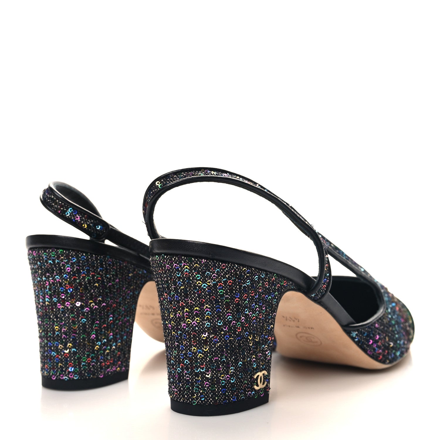 Chanel Glitter Grosgrain Cap Toe CC Slingback Pumps 41.5 Black Multicolor 4 of 10