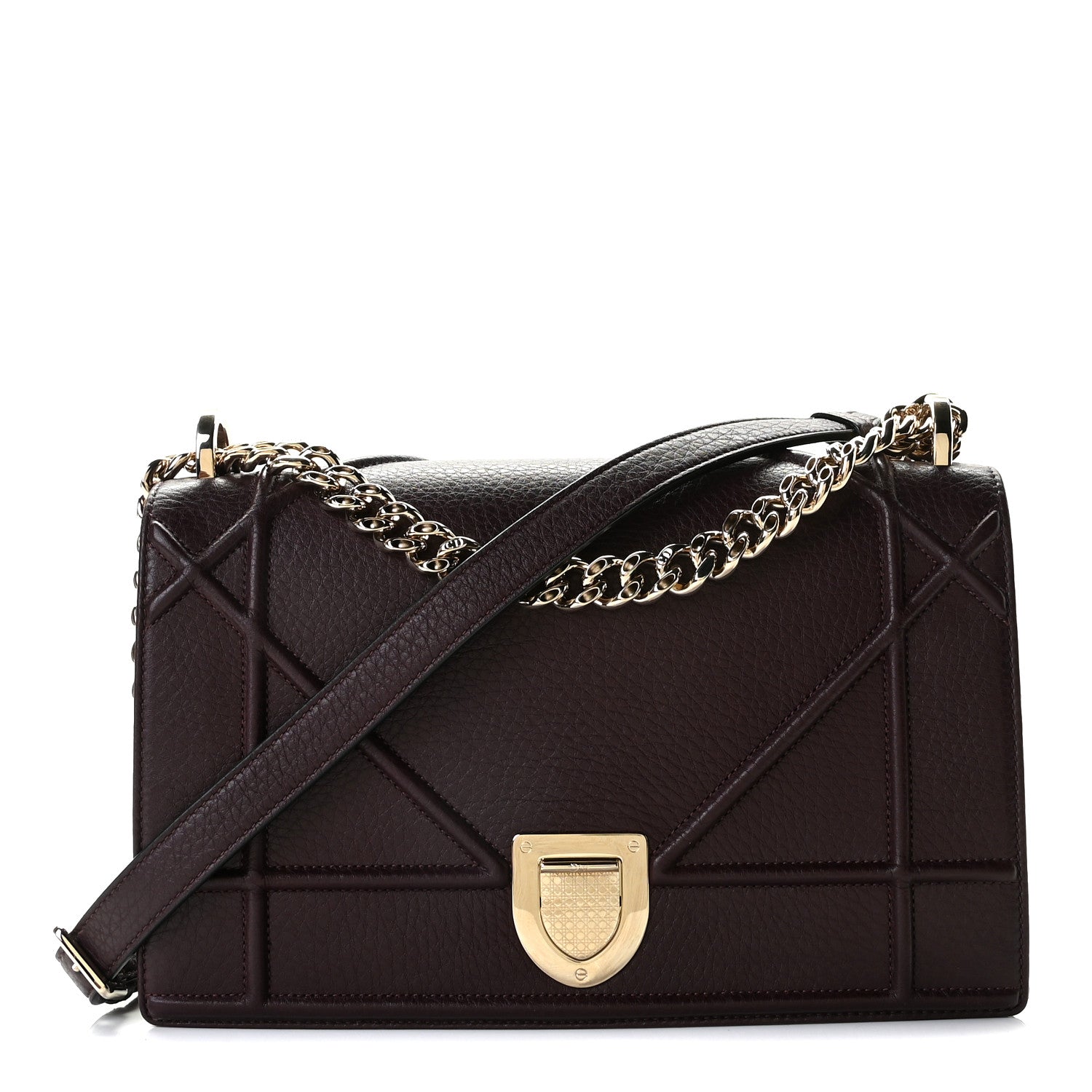 Christian Dior Grained Calfskin Medium Diorama Flap Bag Burgundy 1 of 6