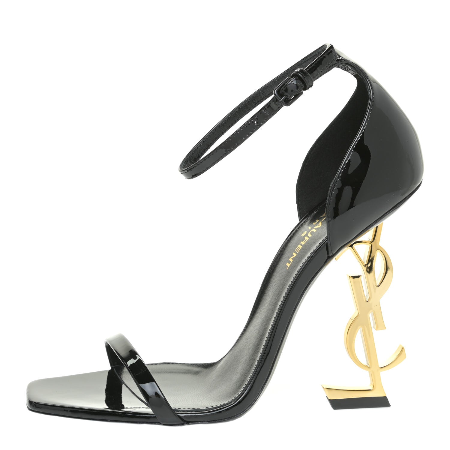 Saint Laurent Patent Calfskin Opyum 110 Sandals 37 Black Gold 1 of 14