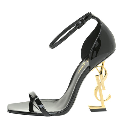 Saint Laurent Patent Calfskin Opyum 110 Sandals 37 Black Gold 1 of 14