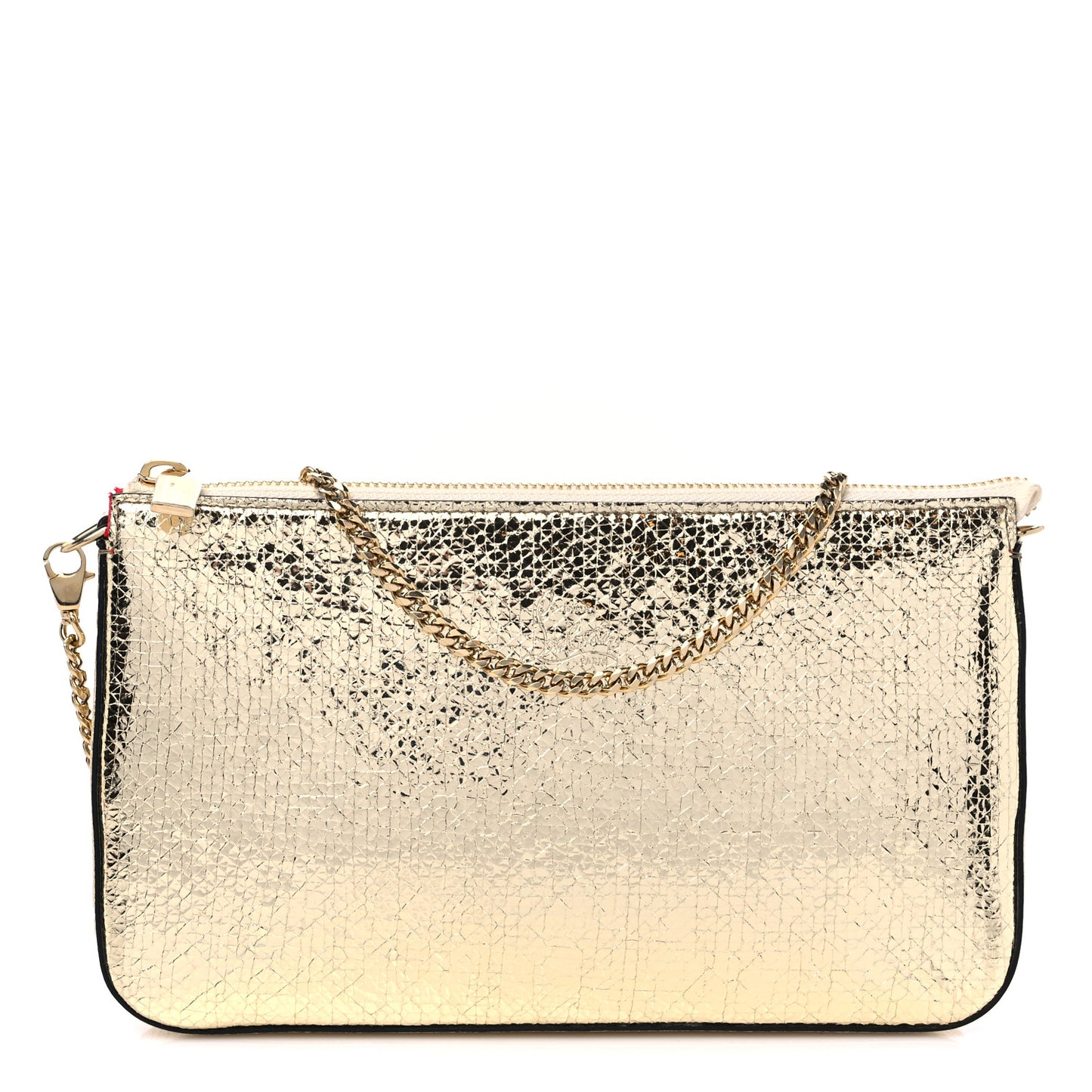 Iridescent Textured Calfskin Loubila Chain Clutch Gold