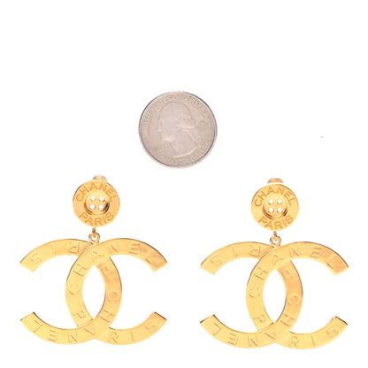 Chanel Metal Large Paris Button Earrings Gold 2 of 4