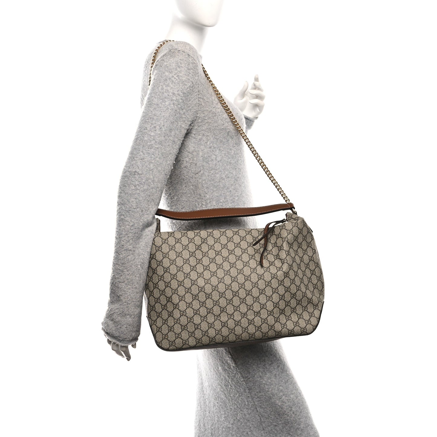 GG Supreme Monogram Large Linea A Hobo Light Brown