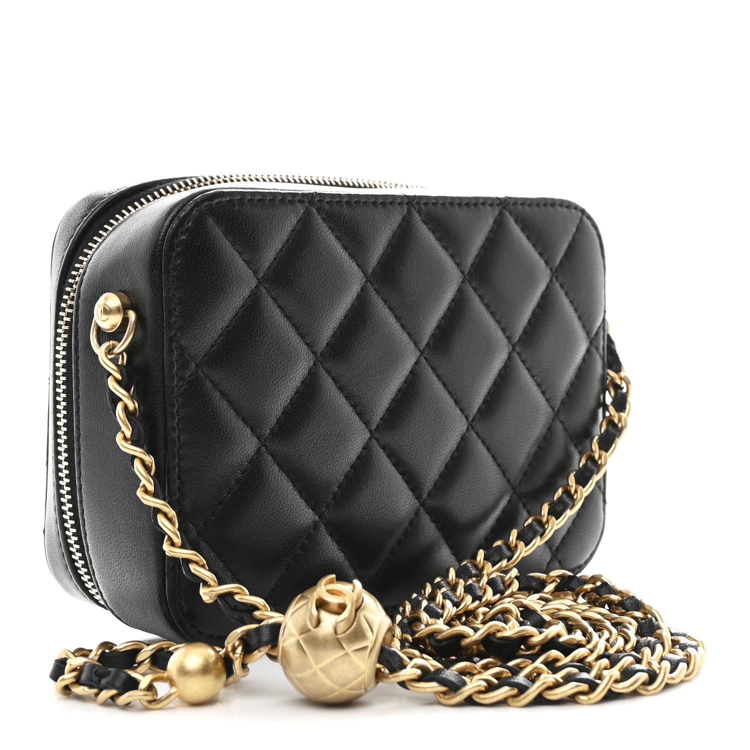 Chanel Lambskin Quilted CC Pearl Crush Camera Case Black 3 of 12