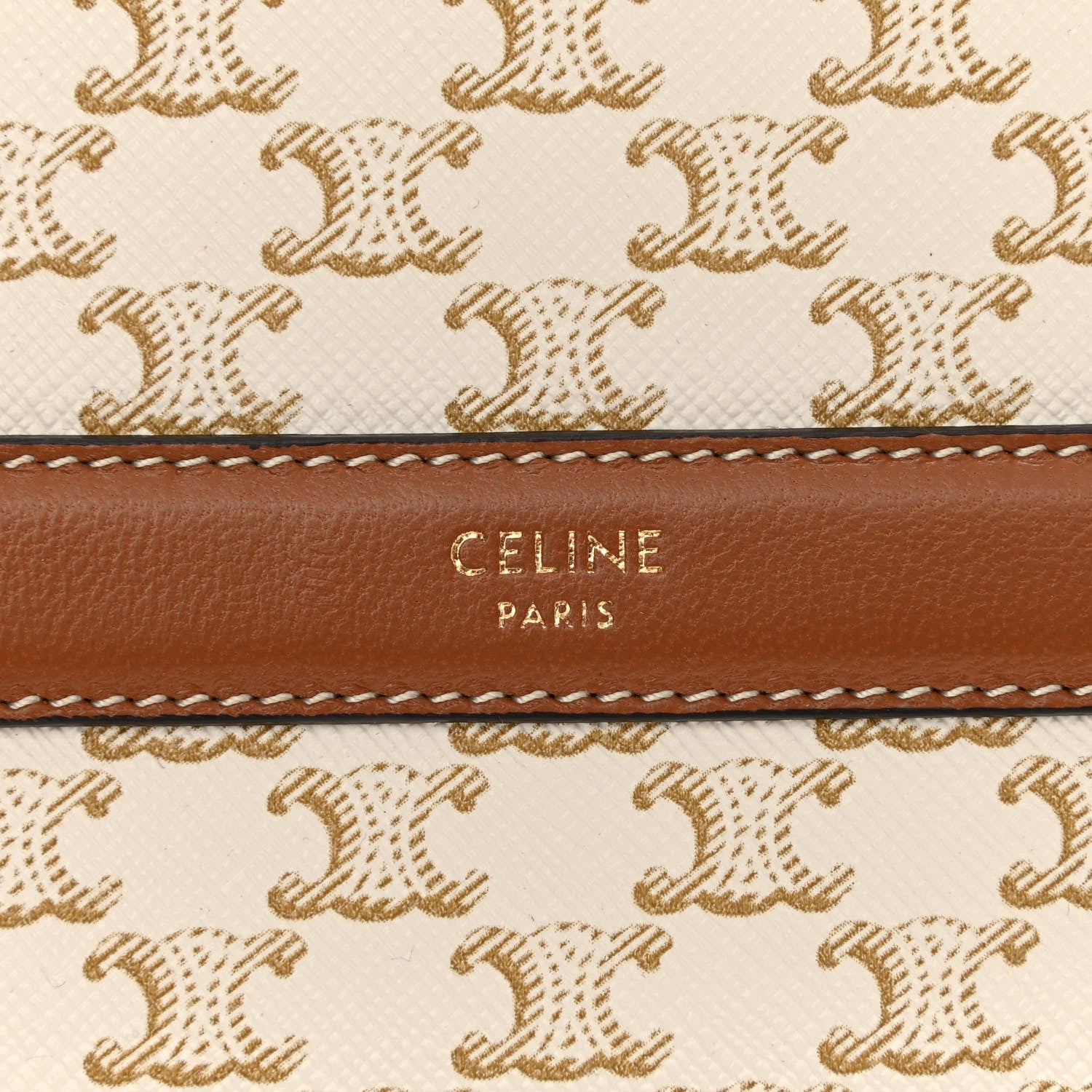 Celine Lambskin Triomphe Canvas Round Purse On Strap White Tan 6 of 8