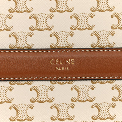 Celine Lambskin Triomphe Canvas Round Purse On Strap White Tan 6 of 8